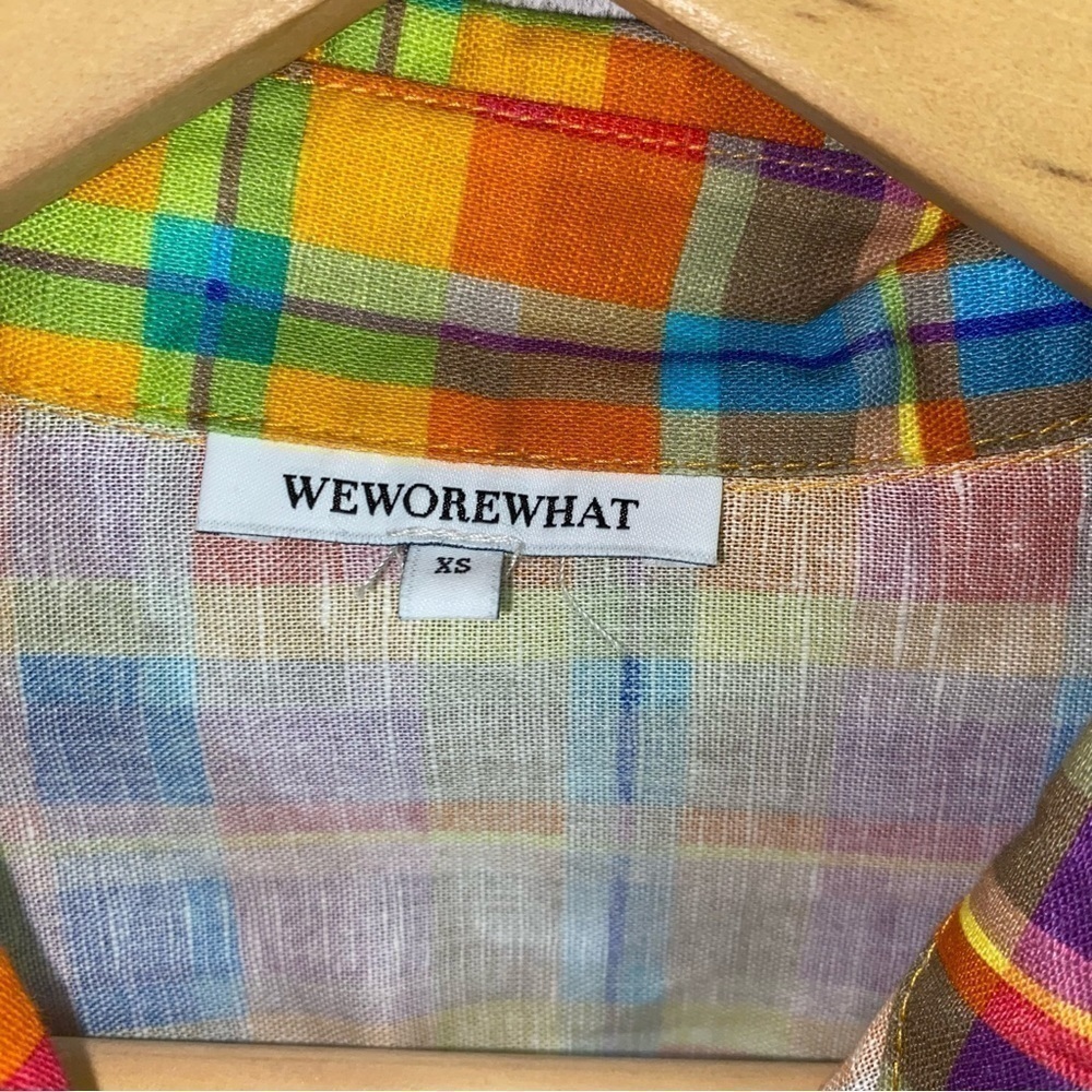 WeWoreWhat Rainbow Plaid Oversized Shirt Linen Blend Button Down XS NWOT - Picture 5 of 5